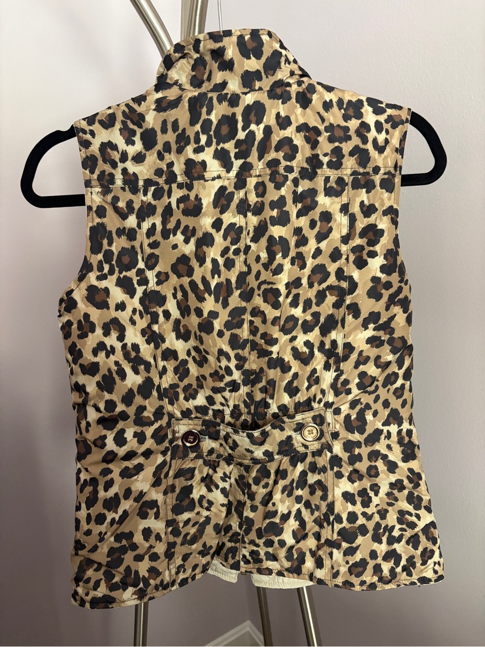 Women's Reversible Cream Quilted Zip-Front Vest with Leopard - Picture 5 of 5